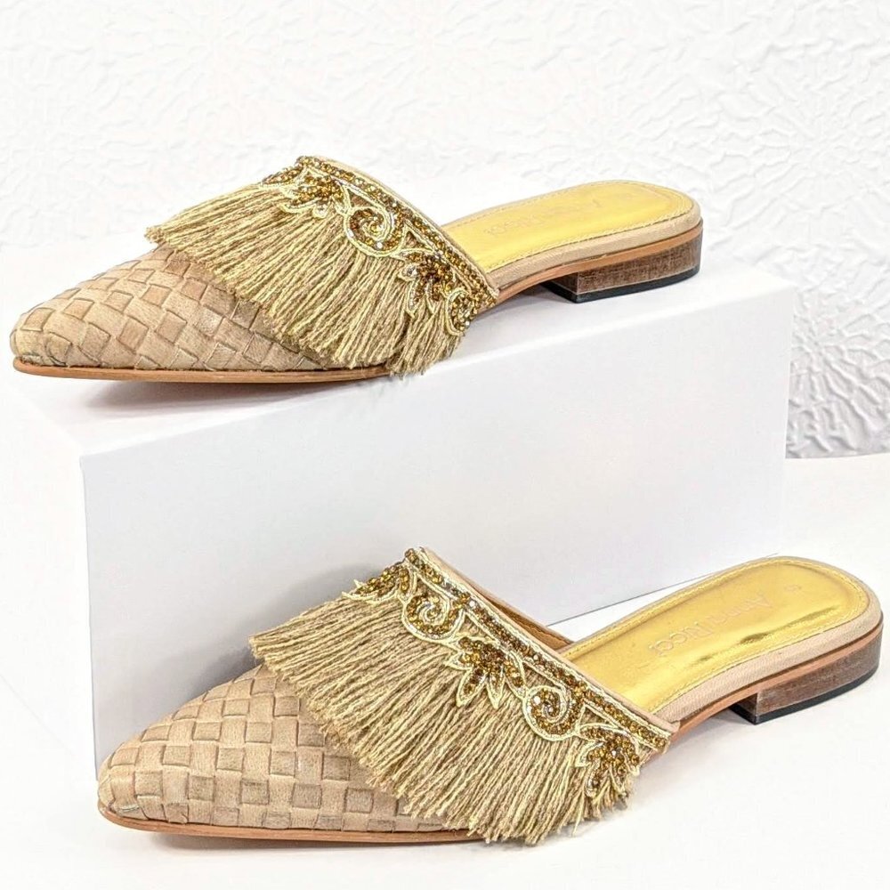 Anna Ricci Embellished Handwoven Leather Slide